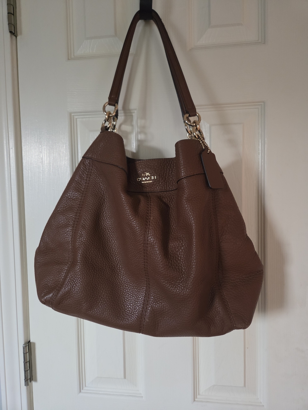 Coach Large Lexy Shoulder Bag F28511 Saddle Brown Leather Compartment Hobo